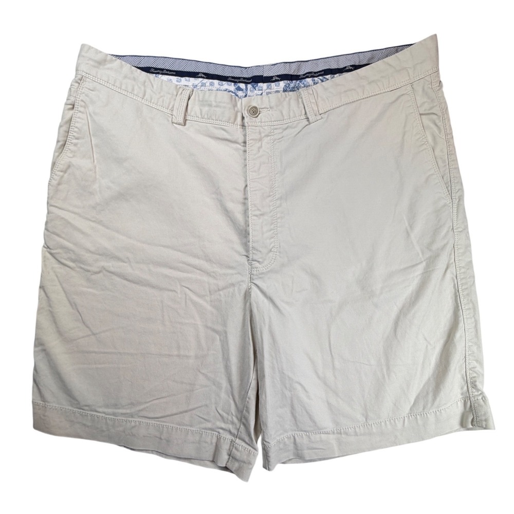 Tommy Bahama Boracay Shorts Mens 38 Beige Cotton Tencel Blend Flat Front Casual